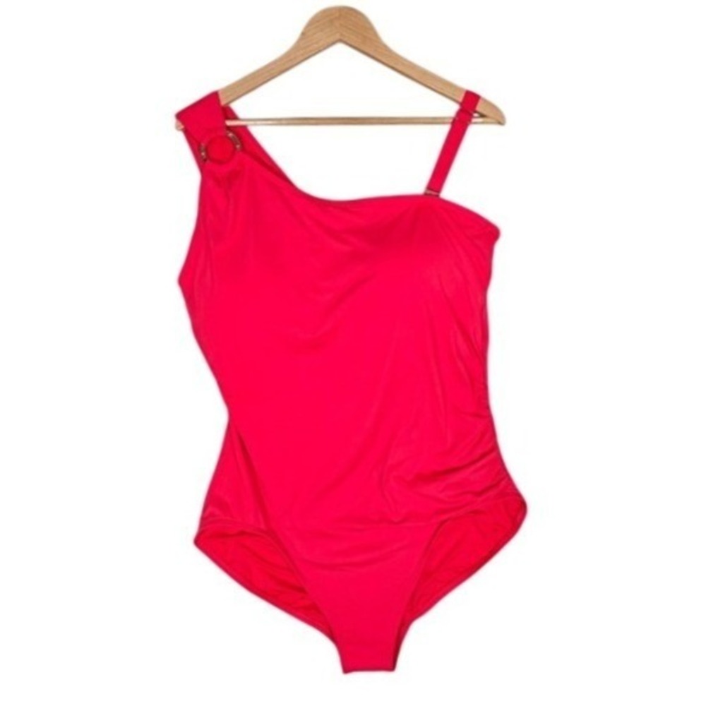NWT Michael Kors Women's One Shoulder Ring Swimsuit Sea Coral Pink 22W